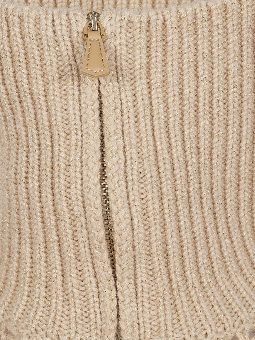 Max Mara Cropped Sweater With Textured Knit And High Ribbed Collar