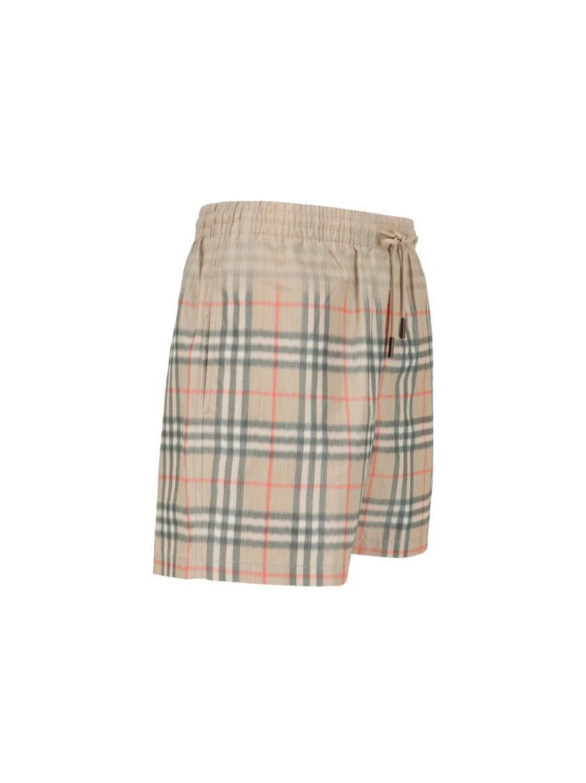 Burberry "Check" Beach Shorts In Beige Fabric