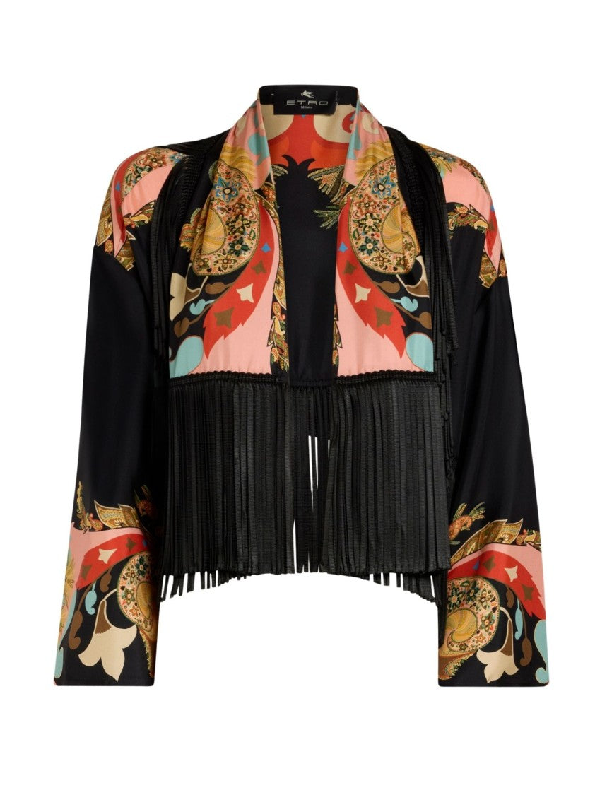 Etro No-Clasp Black Silk Jacket