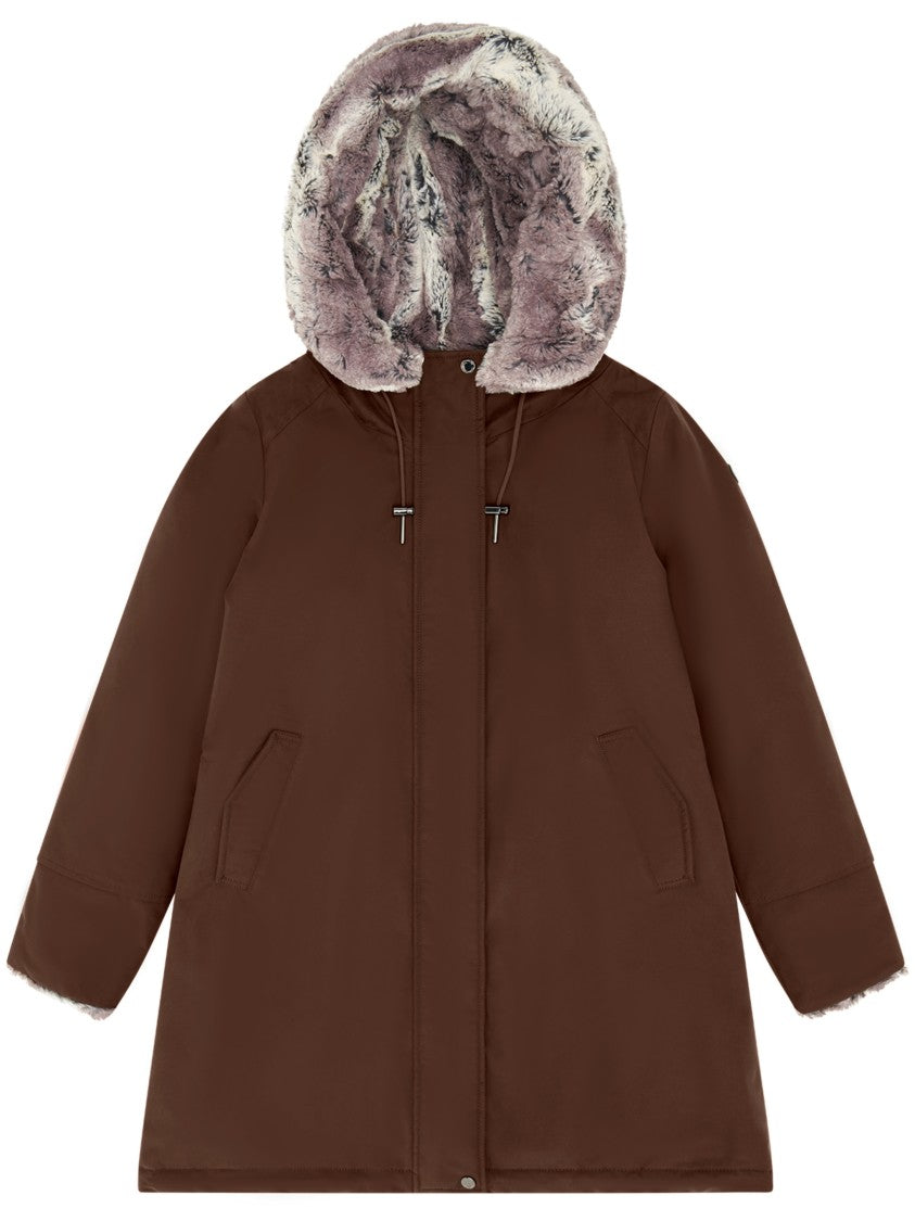 Canadiens Brown Short Coat With Plush Faux Fur-Lined Hood