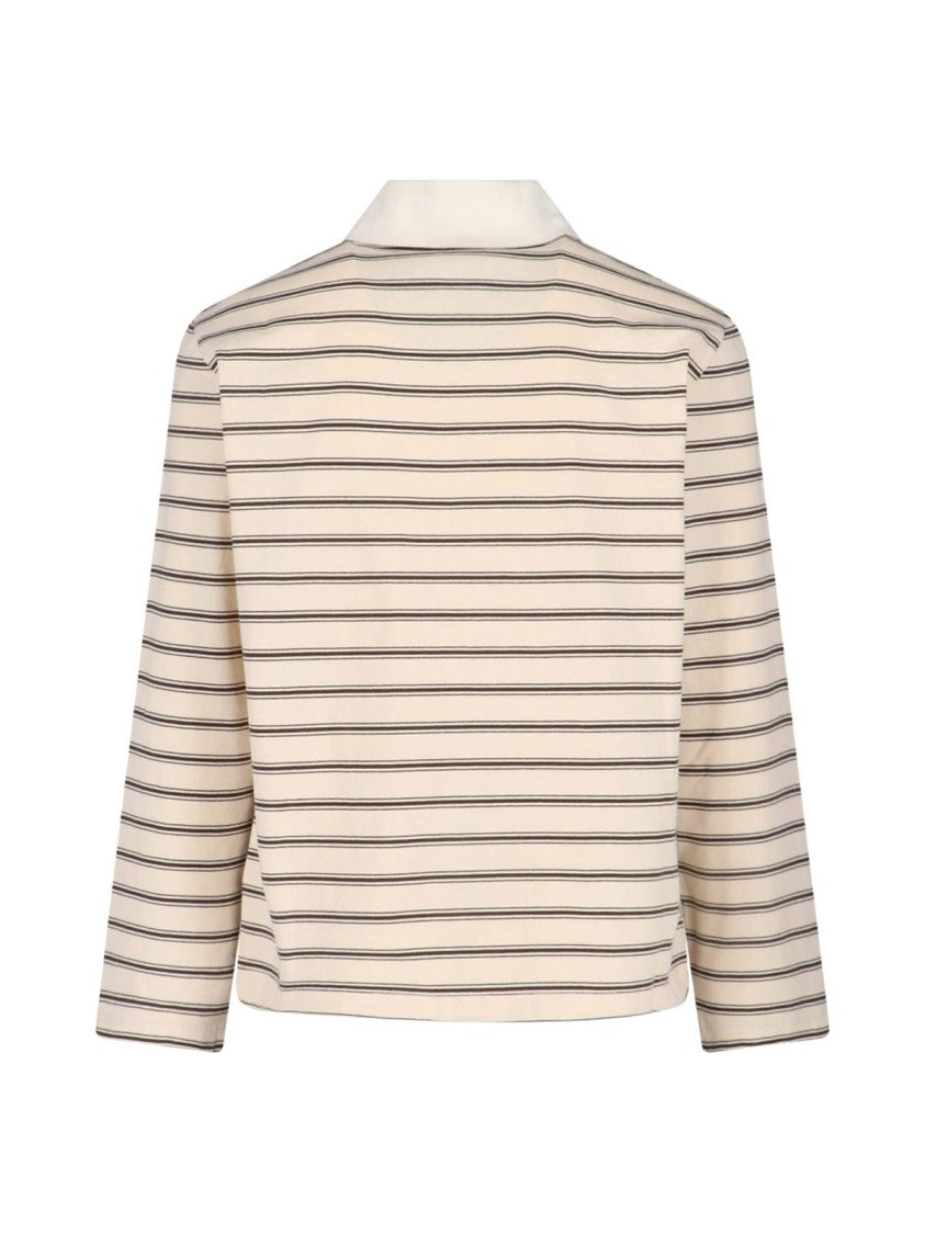 A.P.C. Striped Polo Shirt In Cream Cotton, Classic Collar