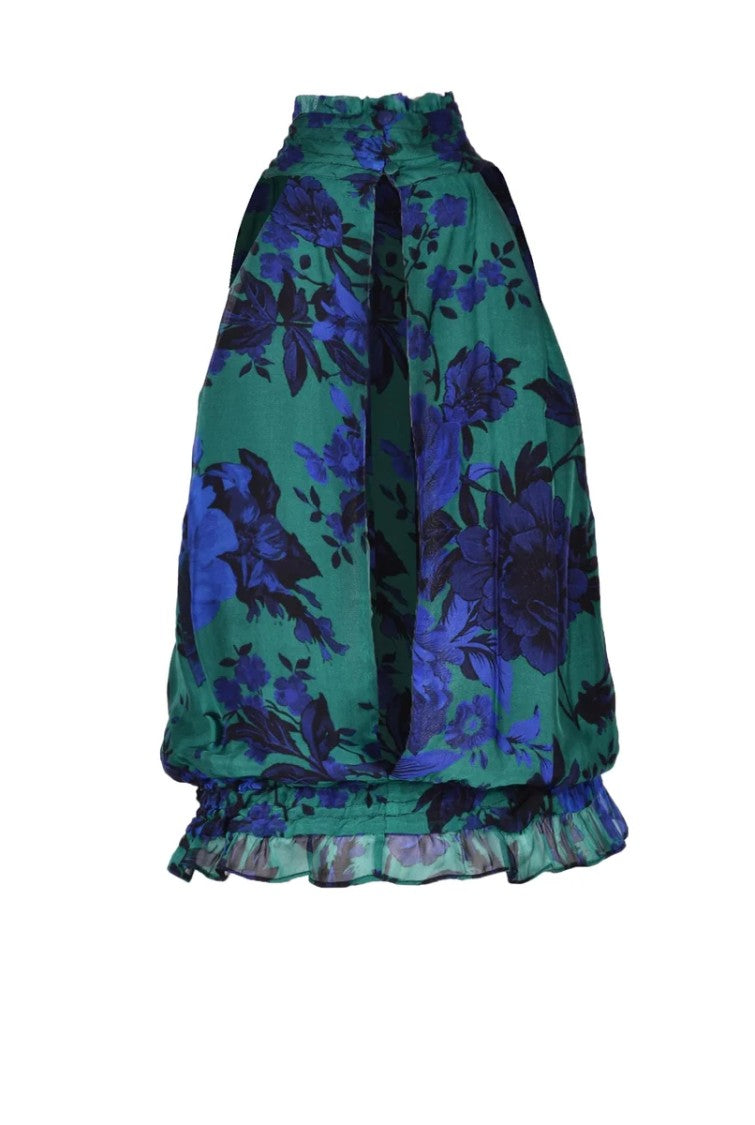 Liu Jo Green Blue Floral Silk-Blend Top