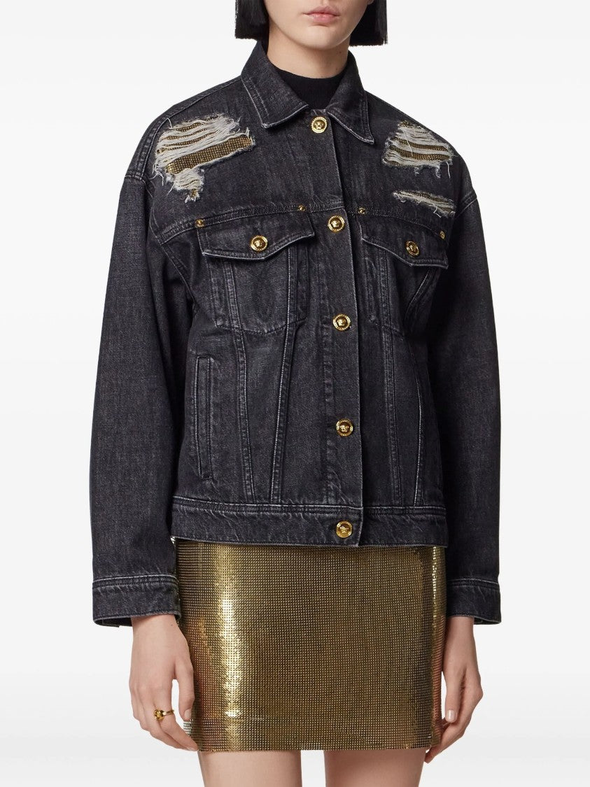 Versace Indigo Blouson Denim Vintage Distressed Jacket