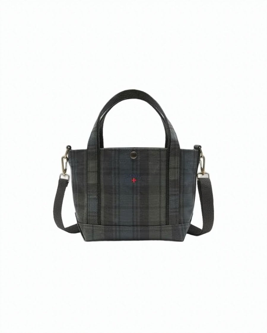 Noah Compact Dark Plaid Tote Bag With Gold-Tone Hardware