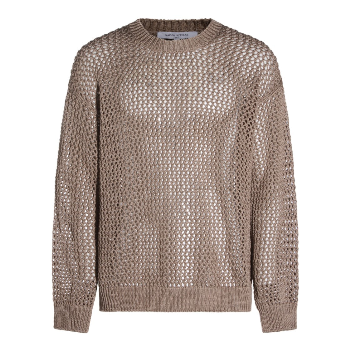 Maison Kitsuné Open-Knit Mesh Sweater With Classic Crew Neckline