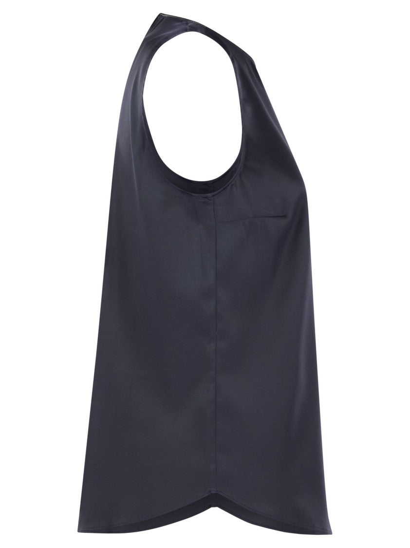 Brunello Cucinelli Stretch Silk Satin Top With Jewellery