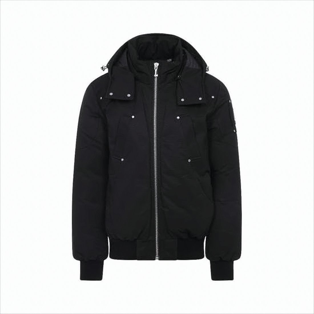 Moose Knuckles Matte Black Bomber Jacket With Detachable Hood