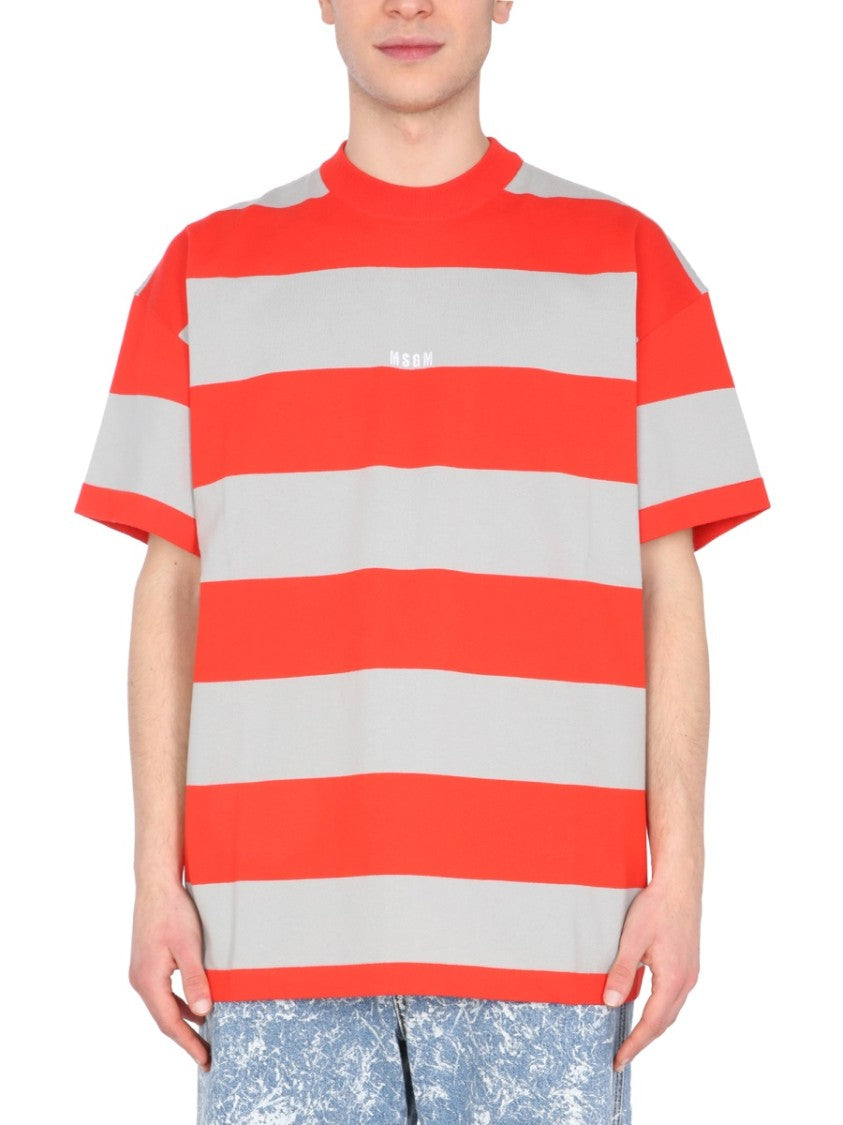Msgm Crew Neck T-Shirt With Bicolor Stripes