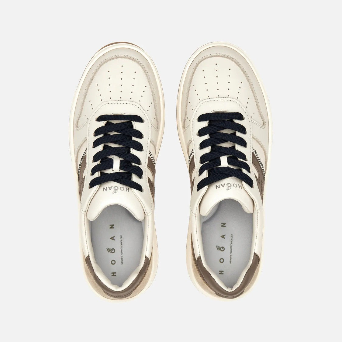 Hogan Refined Ivory Lace-Up Shoes With Suede Accents