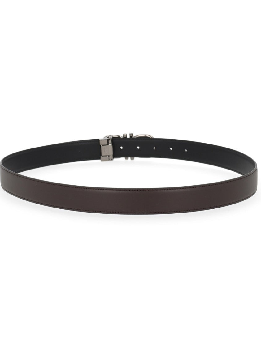 Ferragamo Dark Brown Leather Hooks Belt