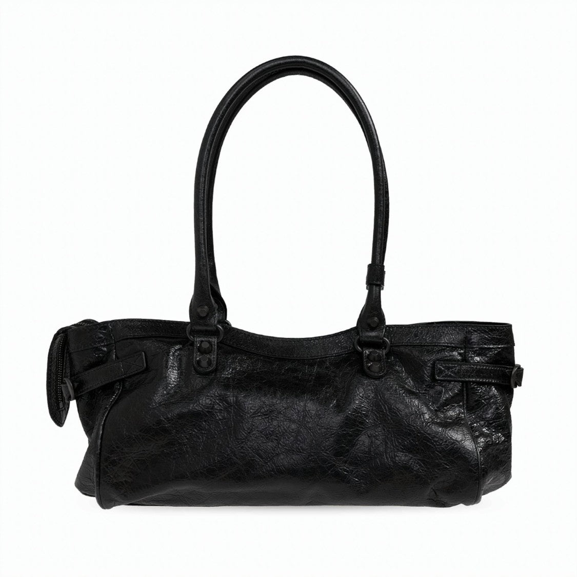 Balenciaga Elongated Black Lamb Leather Shoulder Bag