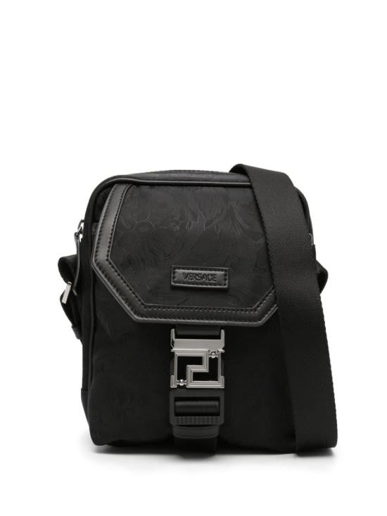 Versace Structured Black Crossbody Bag With Flap Closure And Metallic Detail