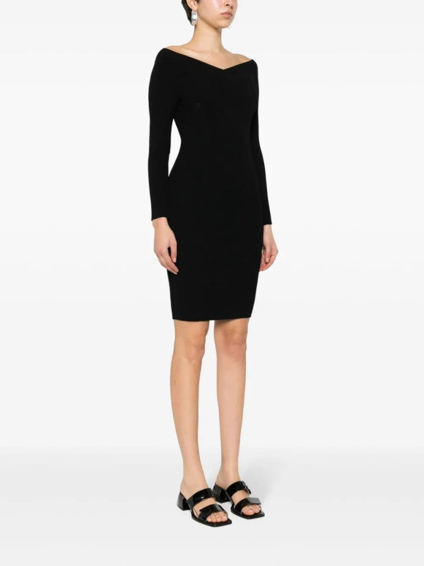 Alberta Ferretti Black Abito Fitted Ribbed Viscose Dress