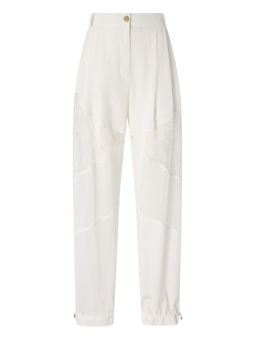Pinko Tailored White Trousers With Lace Panel Details