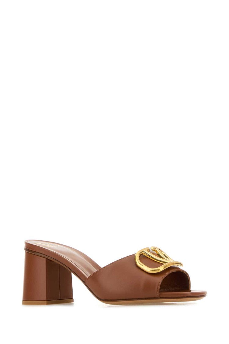 Valentino Garavani Caramel Leather Vlogo Mules