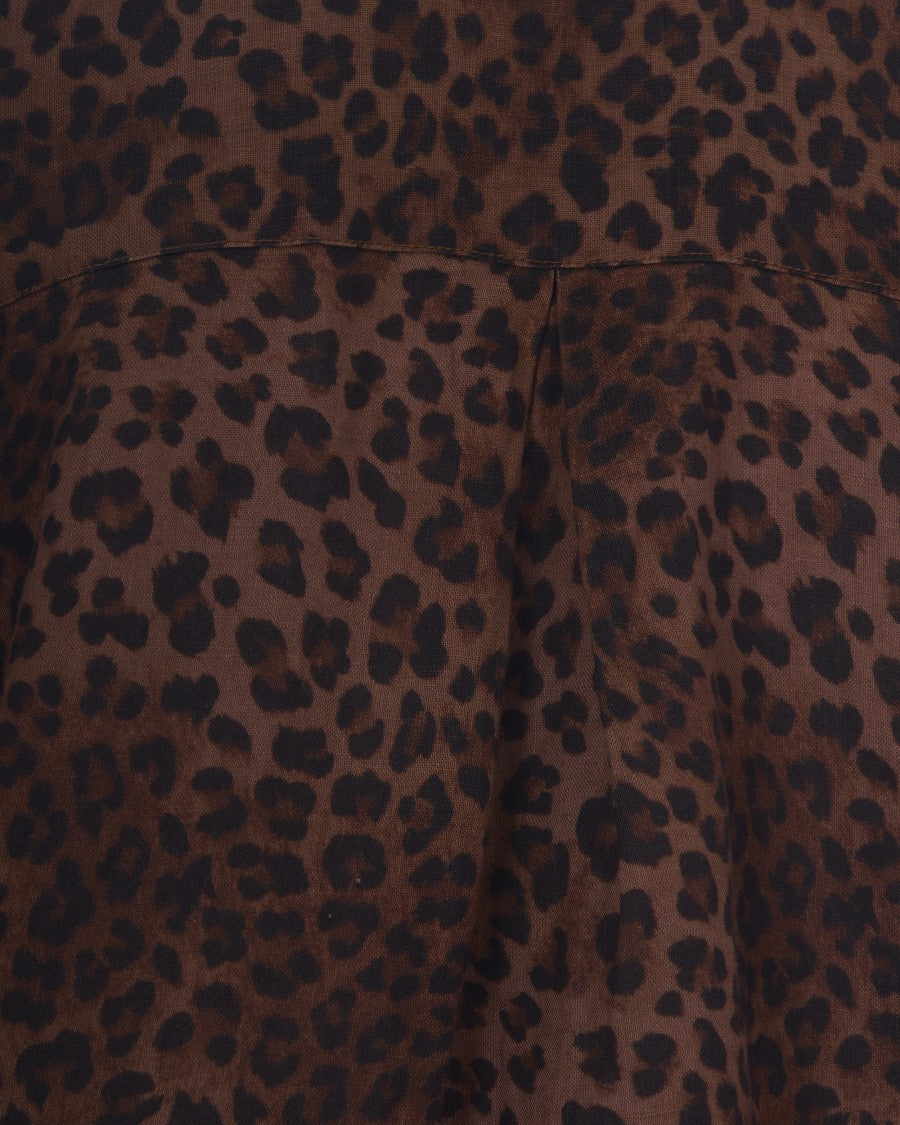 Mc2 Saint Barth Lightweight Linen Shirt With Oversized Fit And Leopard Print