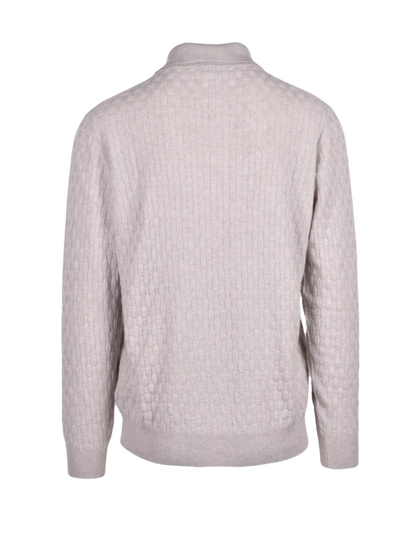 Filippo De Laurentiis Stone Merino Wool-Blend Knit Polo Shirt