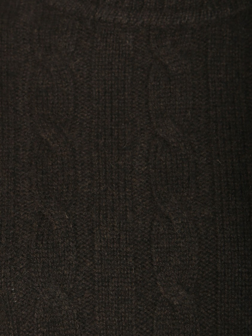 Daniele Fiesoli Dark Brown Cable Knit Turtleneck Sweater