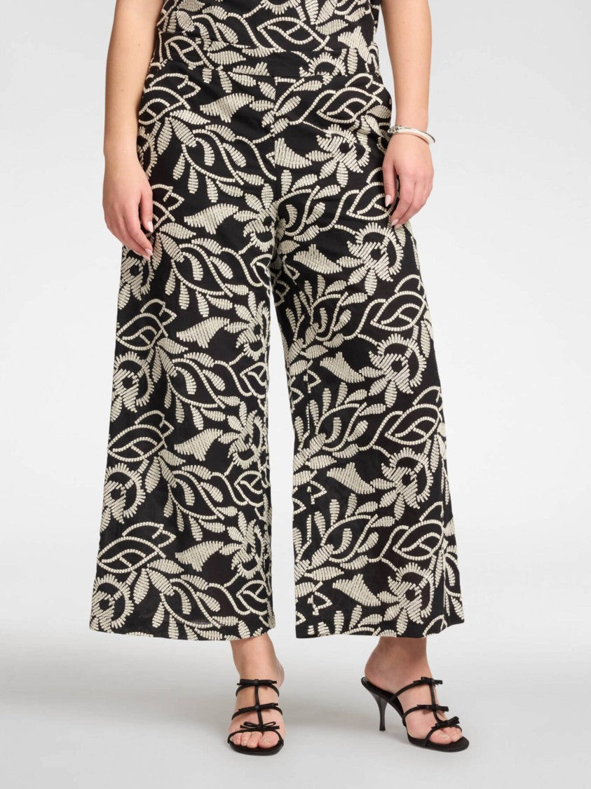 Elena Miro` High-Waisted Cropped Wide-Leg Botanical Pants
