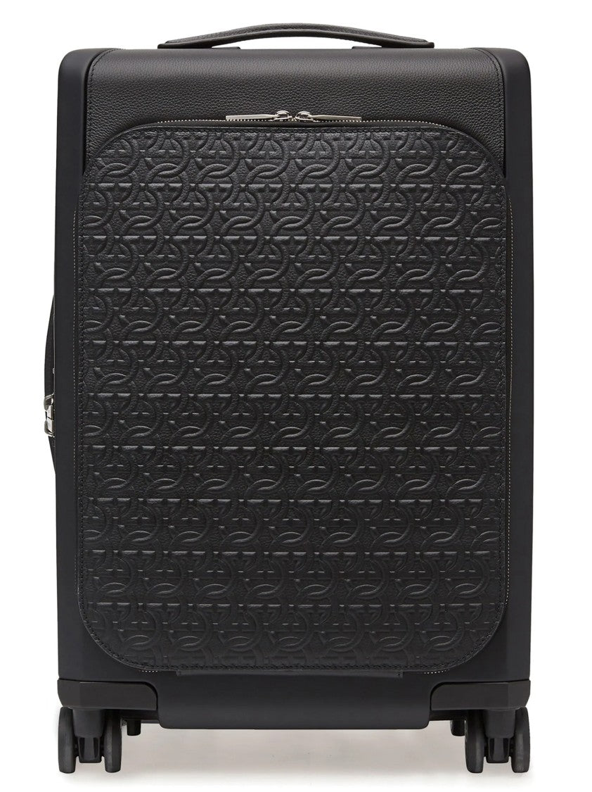 Ferragamo Embossed Leather Logo Trolley With Multi-Zip Compartments