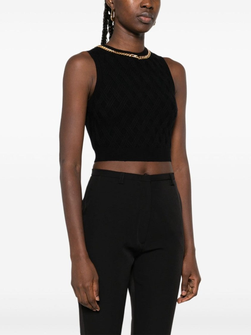 Elisabetta Franchi Knit Crop Top With Diamond Pattern