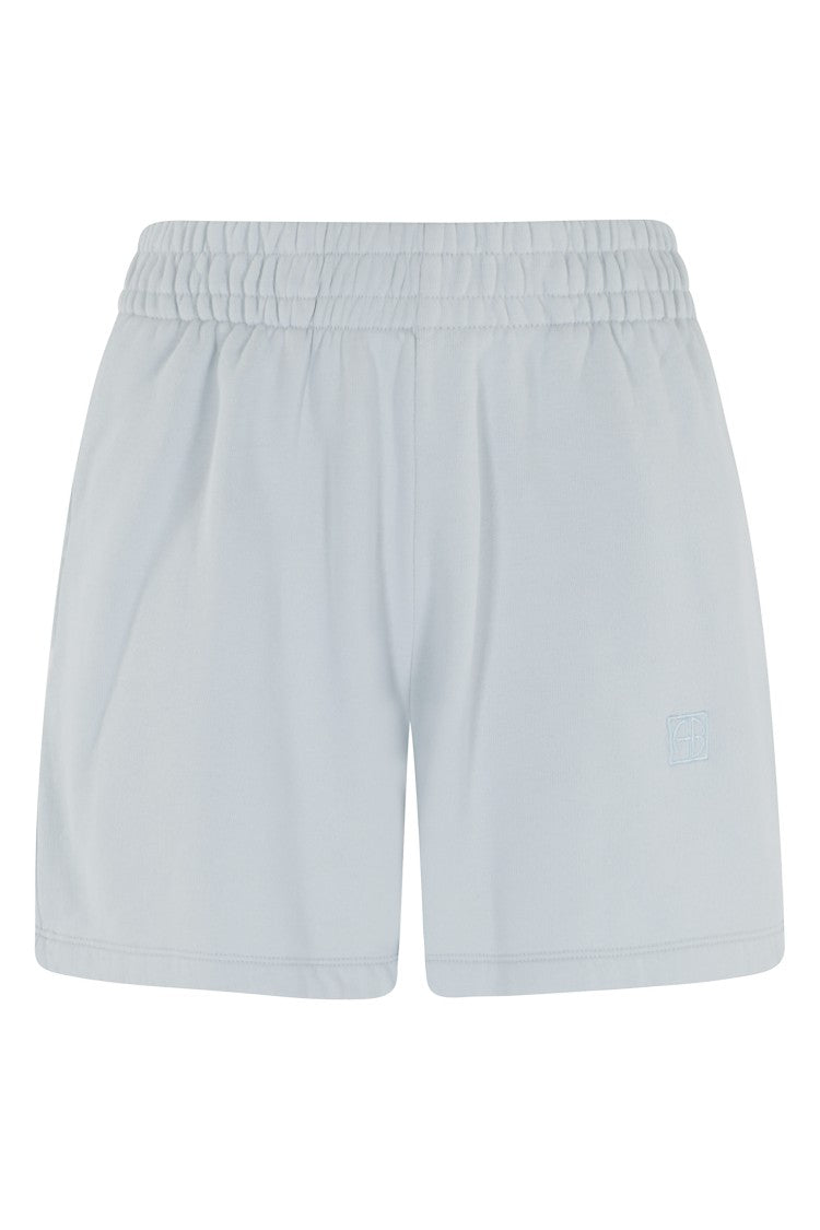 Anine Bing Light Blue Kam Short Framed Monogram Side-Logo Rayon Shorts