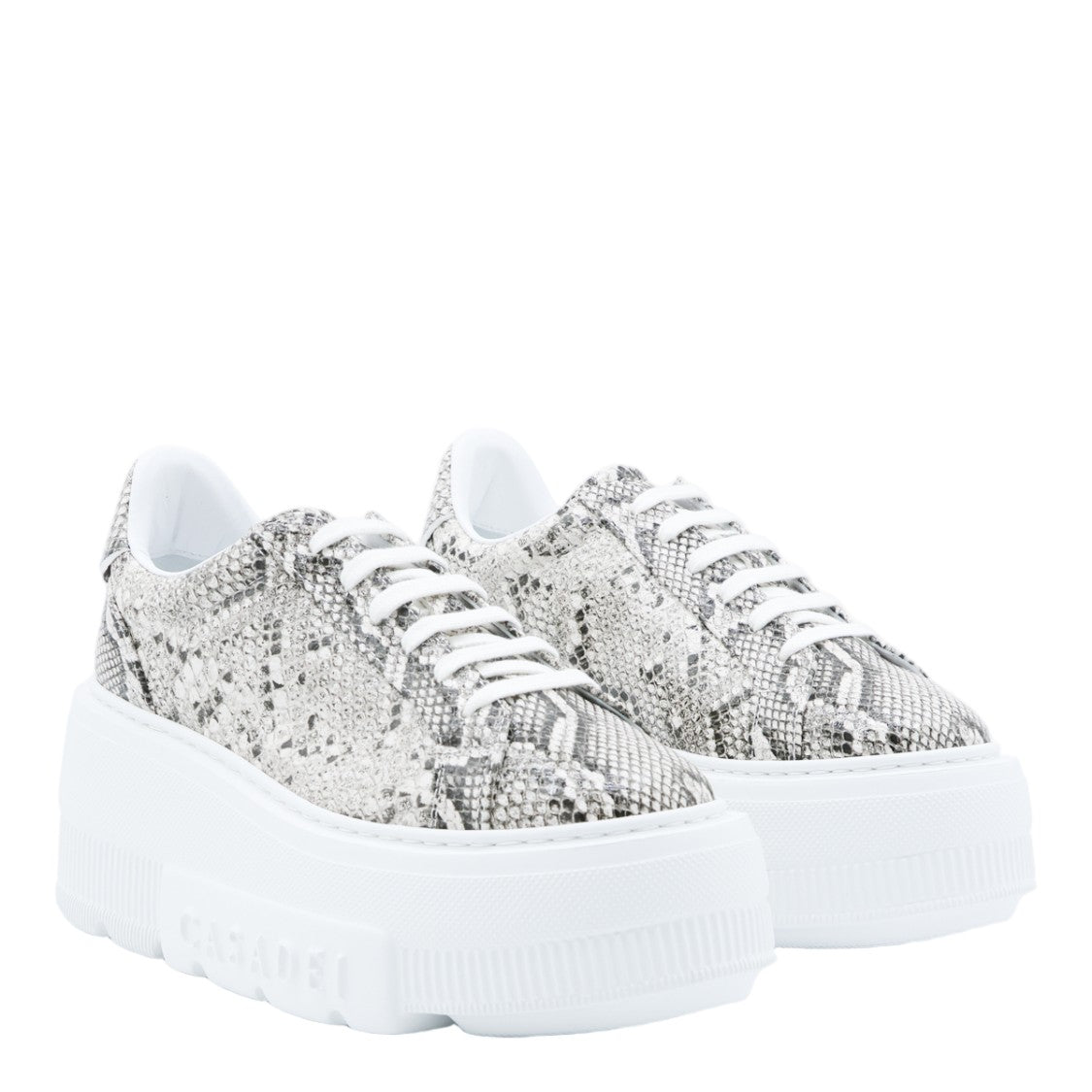 Casadei Textured Snakeskin Sneakers With Chunky White Platform Sole