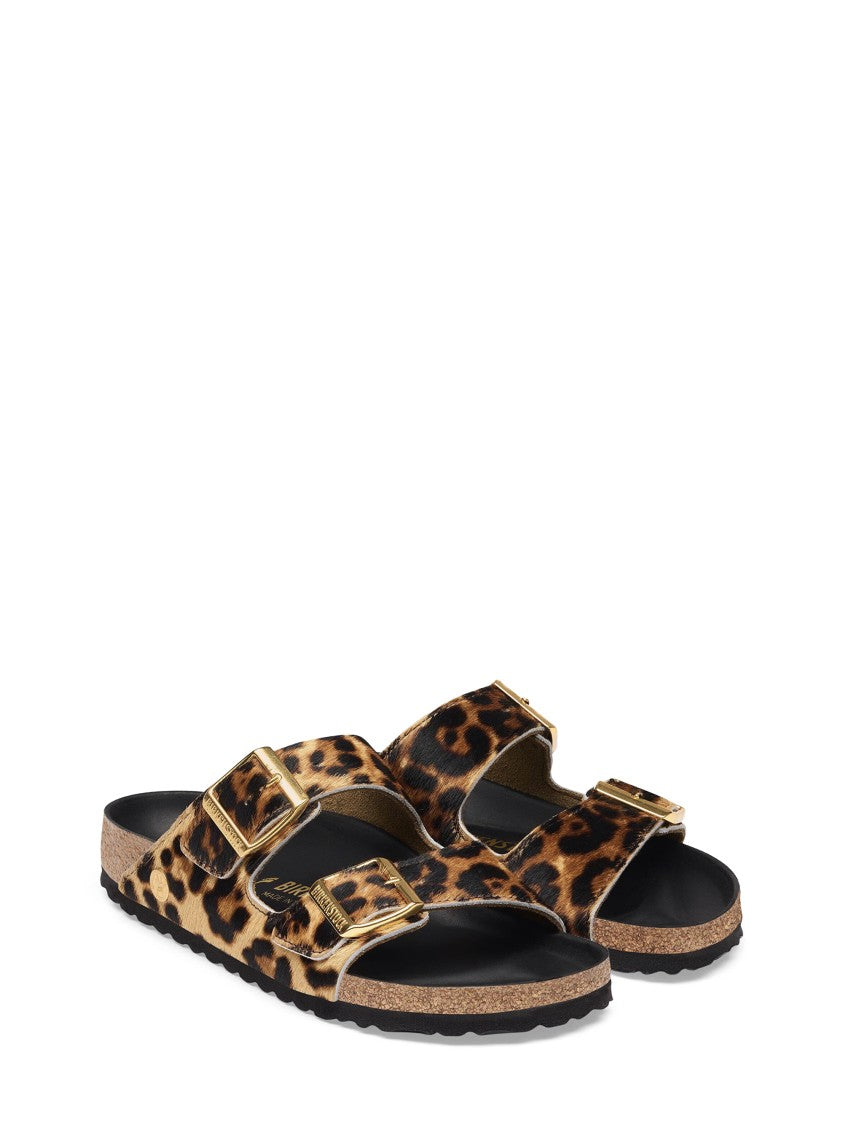 Birkenstock Leopard Print Two-Strap Flat Shoes With Contoured Cork Footbed