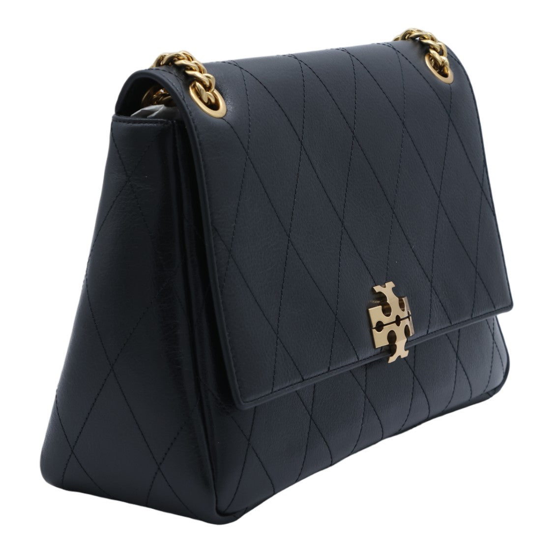 Tory Burch Structured Quilted Handbag With Gold-Tone Clasp And Chain Strap