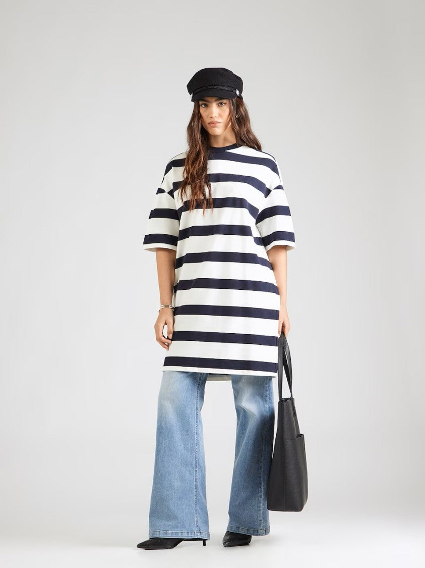 Max Mara Short-Sleeve Striped Mini Dress With Round Neckline