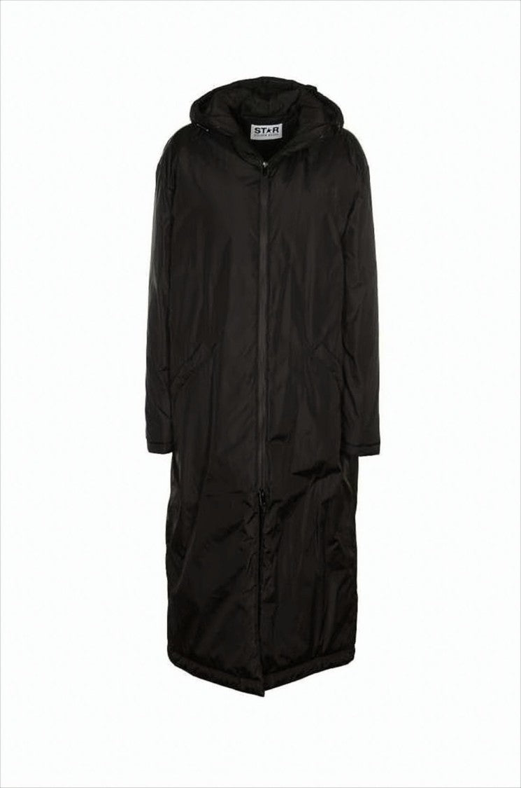 Golden Goose Long Padded Coat With Hood And Star Graphic