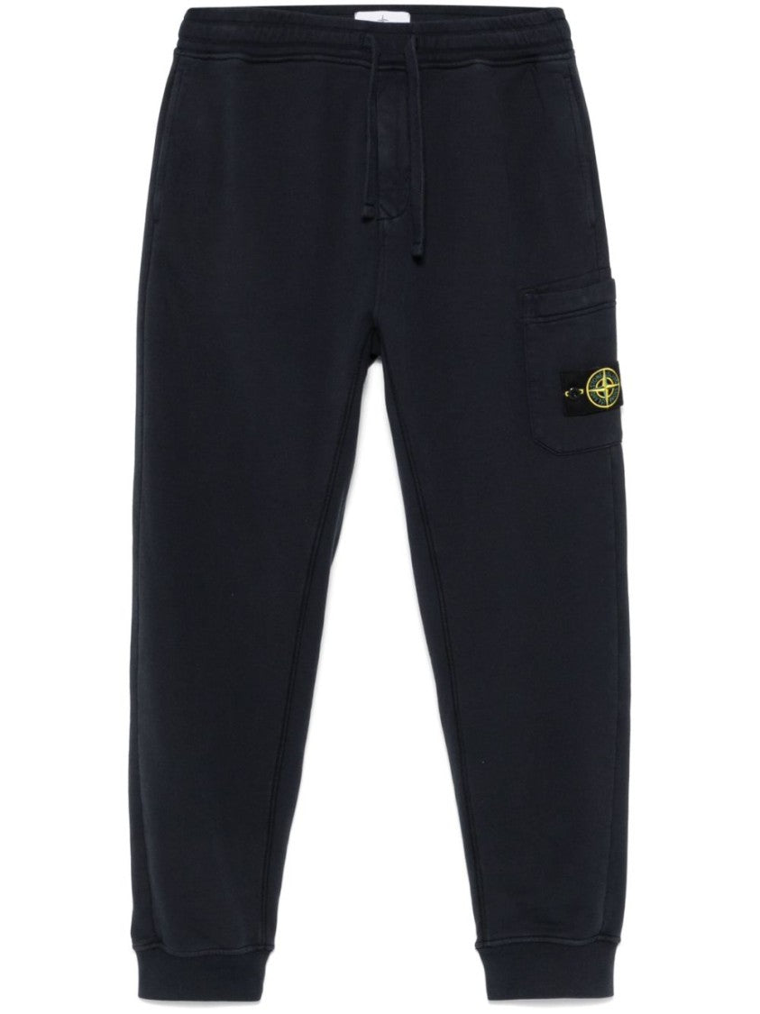 Stone Island Relaxed Fit Blue Trousers With Signature Patch Pocket