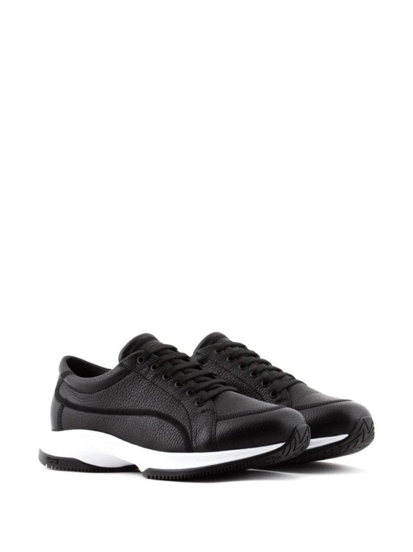 Giorgio Armani Elegant Black Leather Trainers With Textured Finish