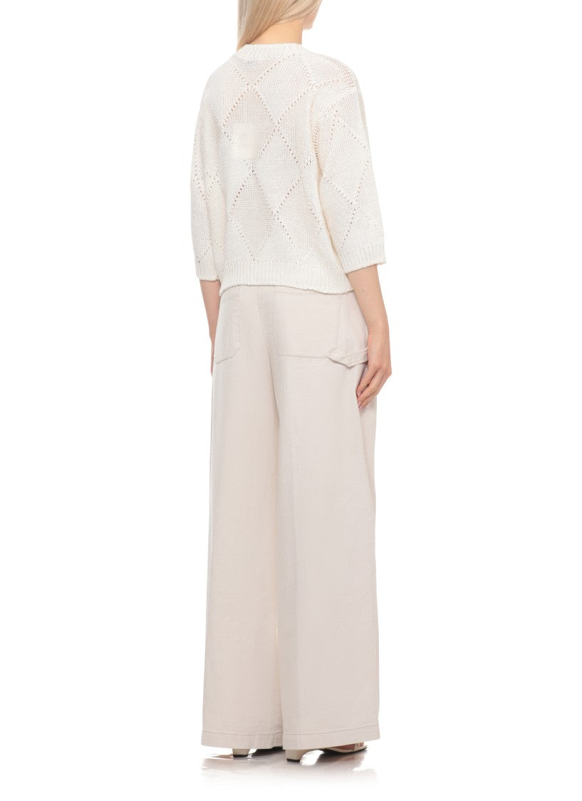 Peserico White Sequined Linen-Cotton Sweater