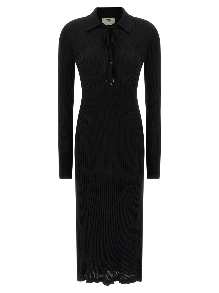 Fendi Ribbed Wool Knit Midi Dress