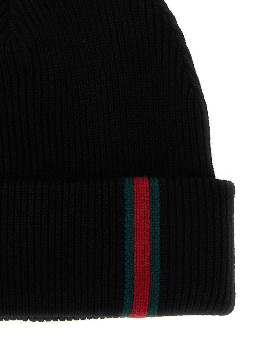 Gucci Ribbed Wool Beanie With Distinctive Web Detail