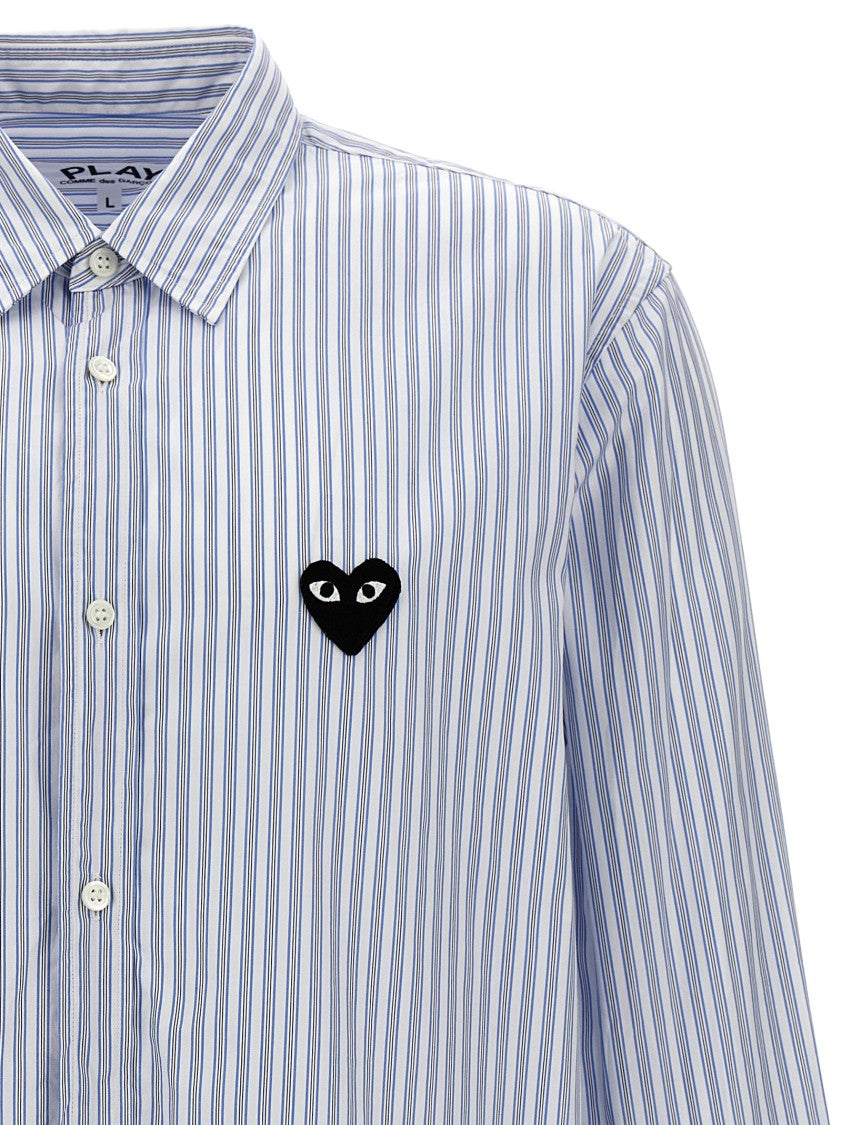 Comme Des Garçons Logo Patch Striped Shirt