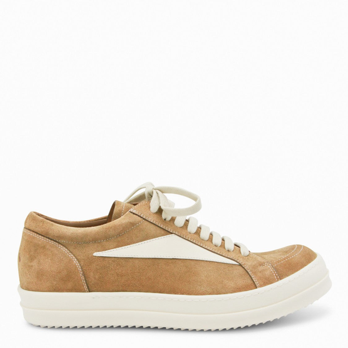 Rick Owens Low-Top Suede Sneakers With Triangular Leather Detail