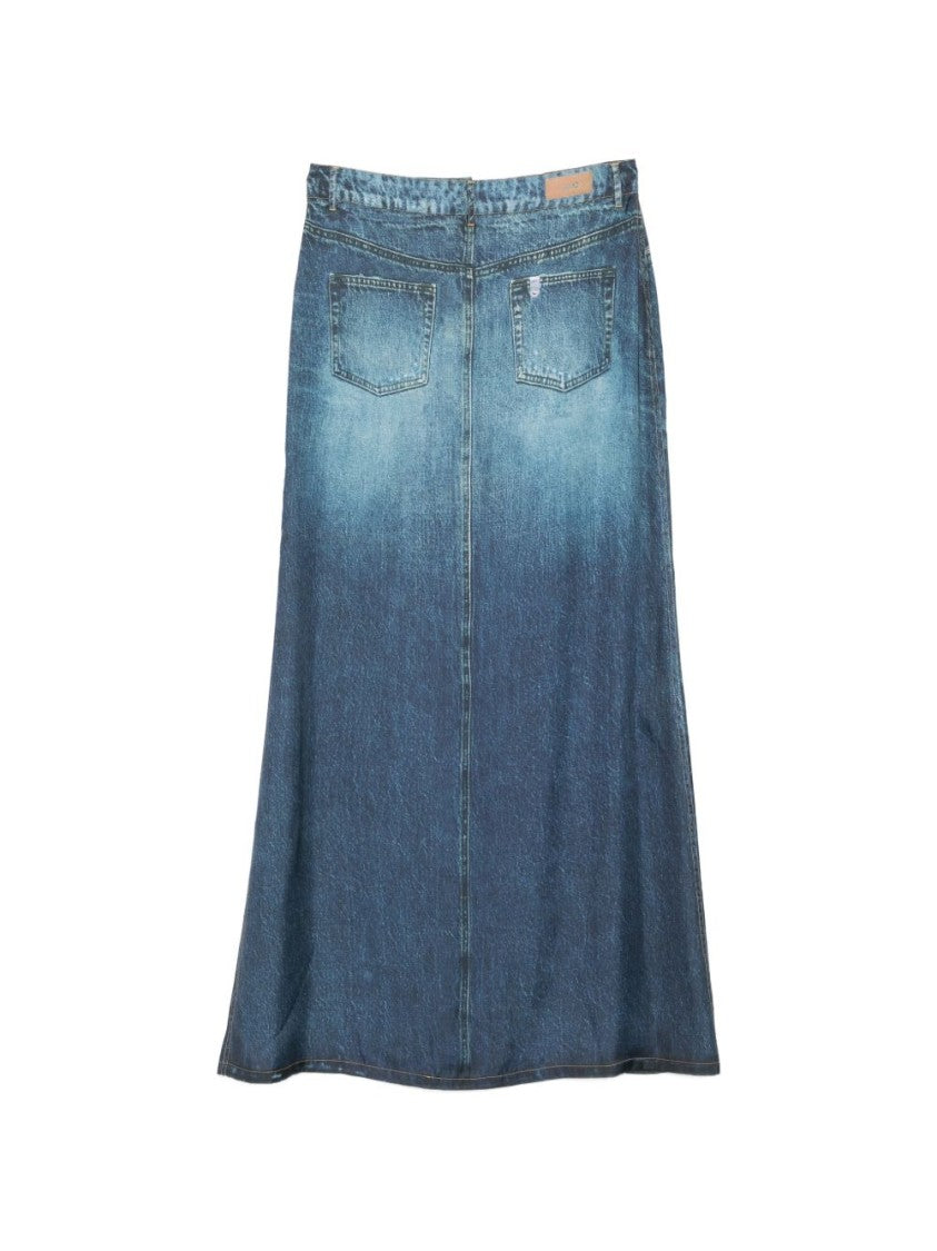 Liu Jo Blue Printed Slit Midi Skirt
