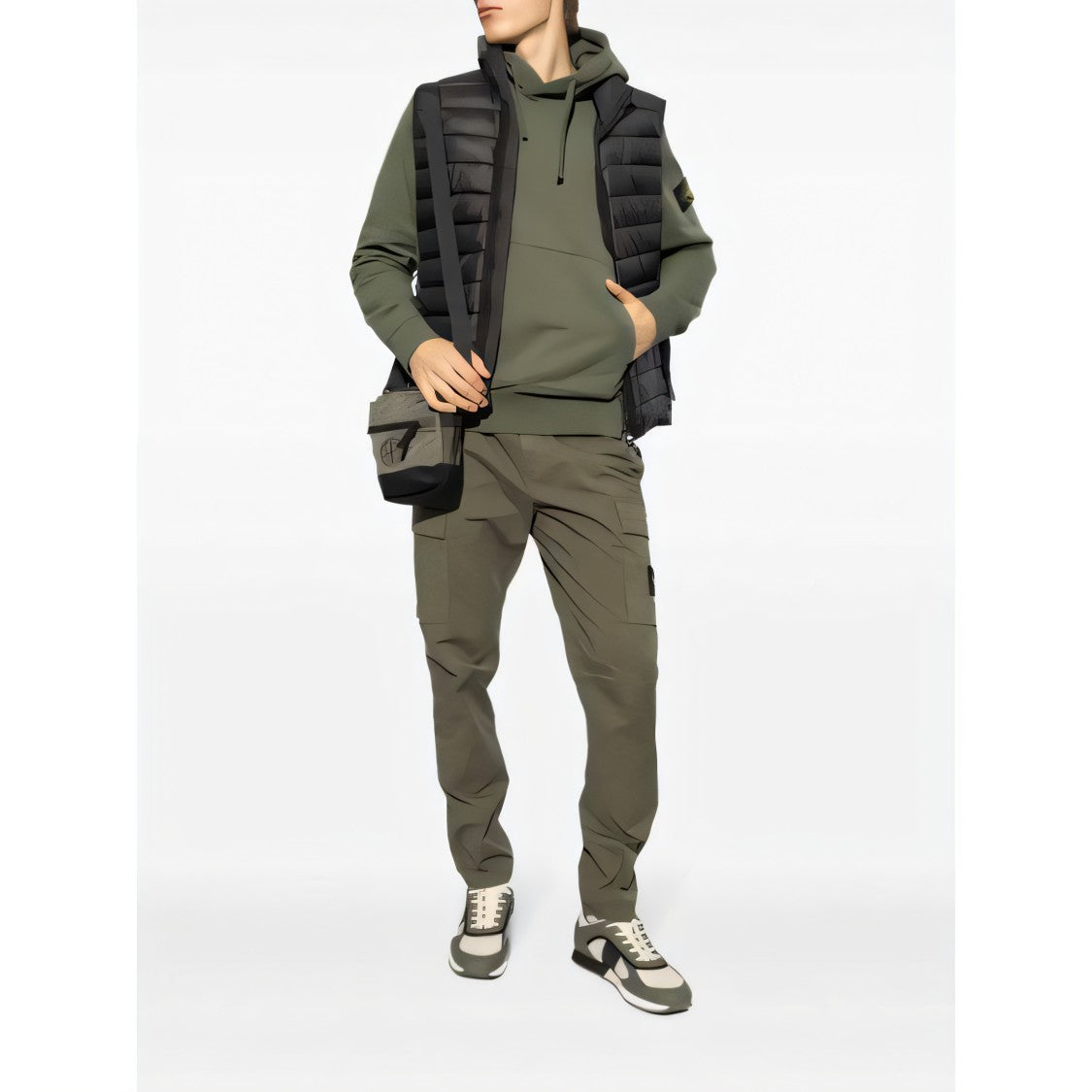 Stone Island Quilted Black Vest With High Collar And Zipper Closure