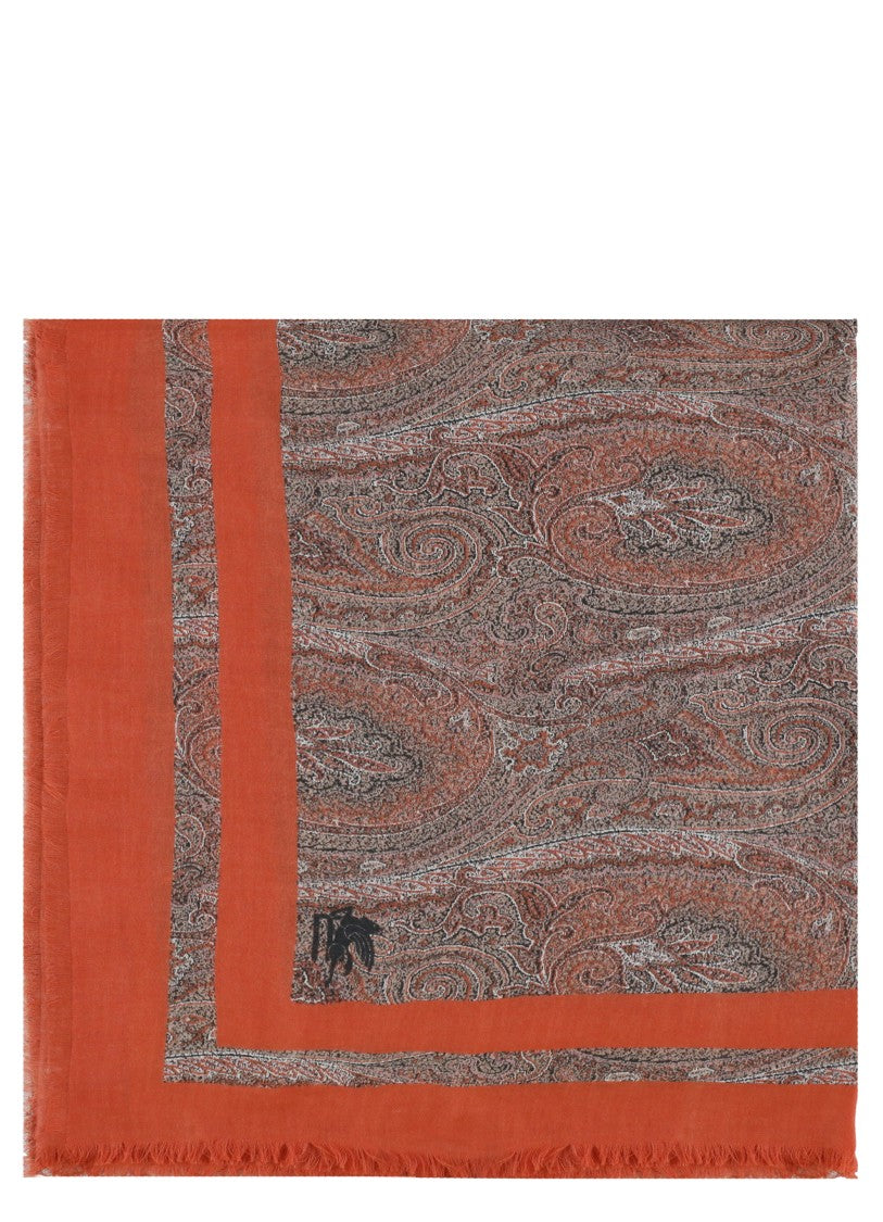 Etro Red Paisley Scarf With Fringed Edges