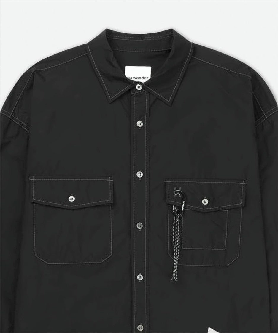 And Wander Structured Black Denim Shirt With Classic Collar And Flap Pockets