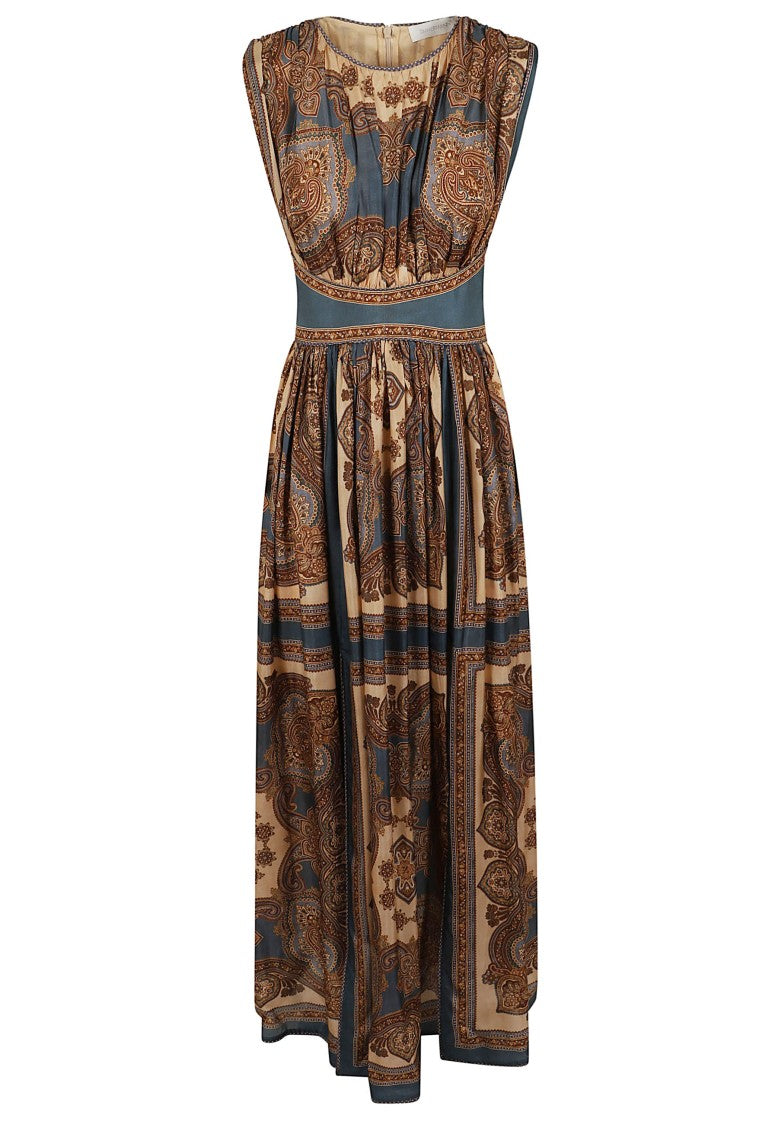 Zimmermann Mahon Waisted Maxi Dress With Paisley Pattern And Front Slits