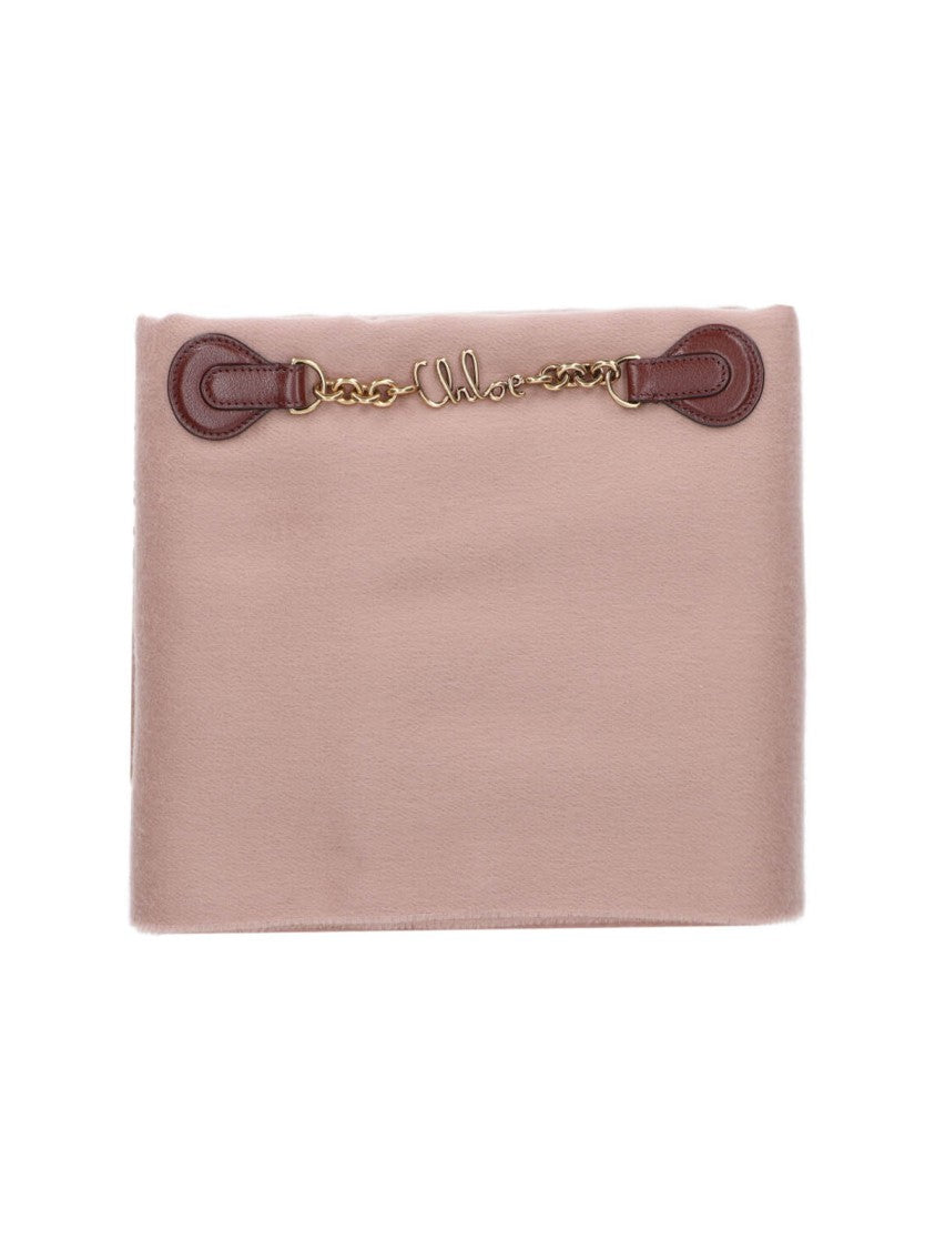 Chloé Pink Iconic Wool Fringed Scarf