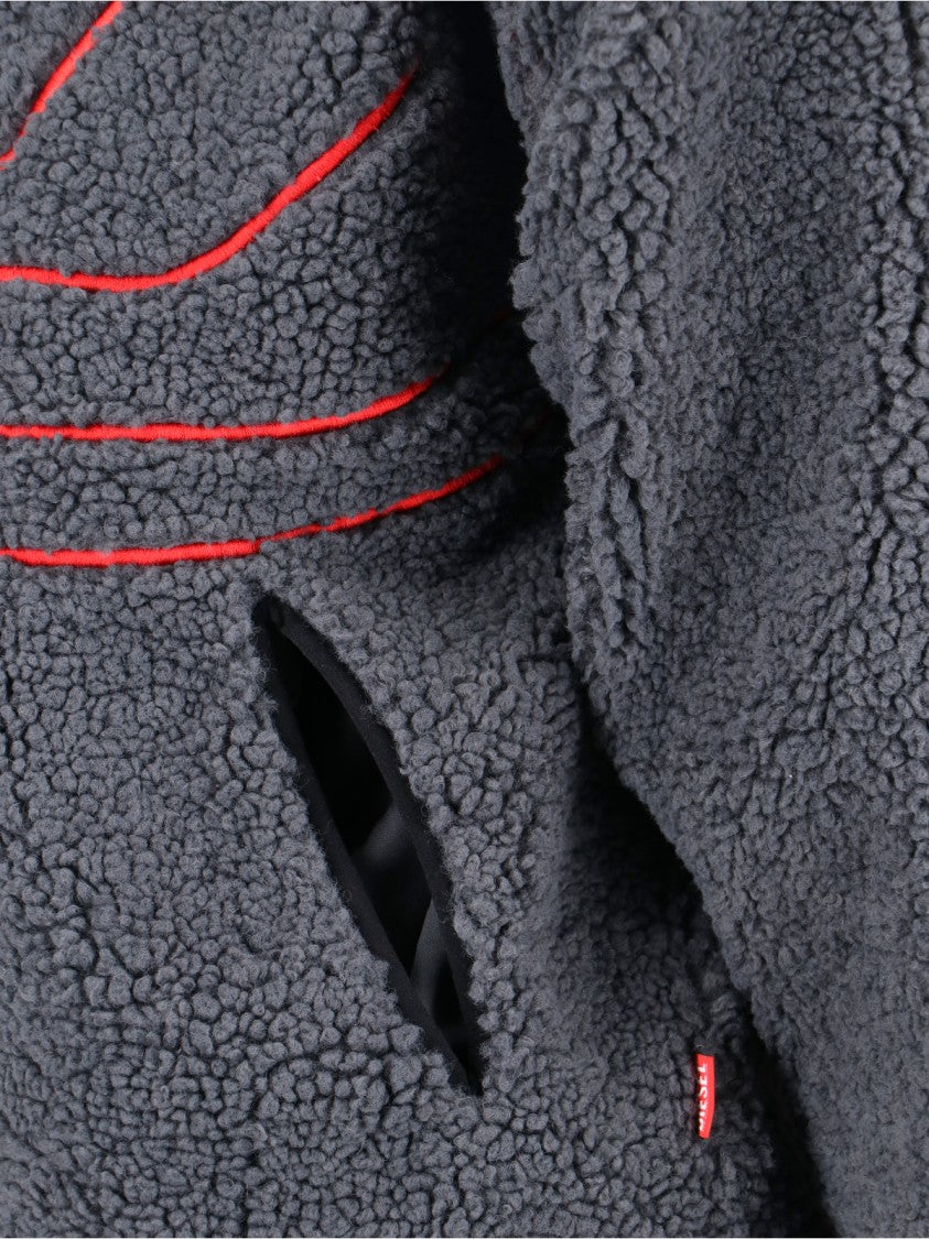Diesel Textured Fleece Jacket With Bold Graphic Embroidery