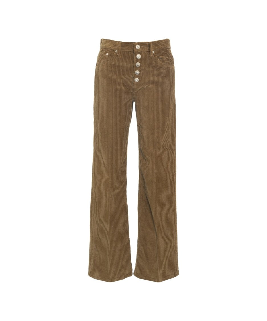Dondup Wide-Leg Corduroy Trousers With High Waist And Distinctive Button Closure