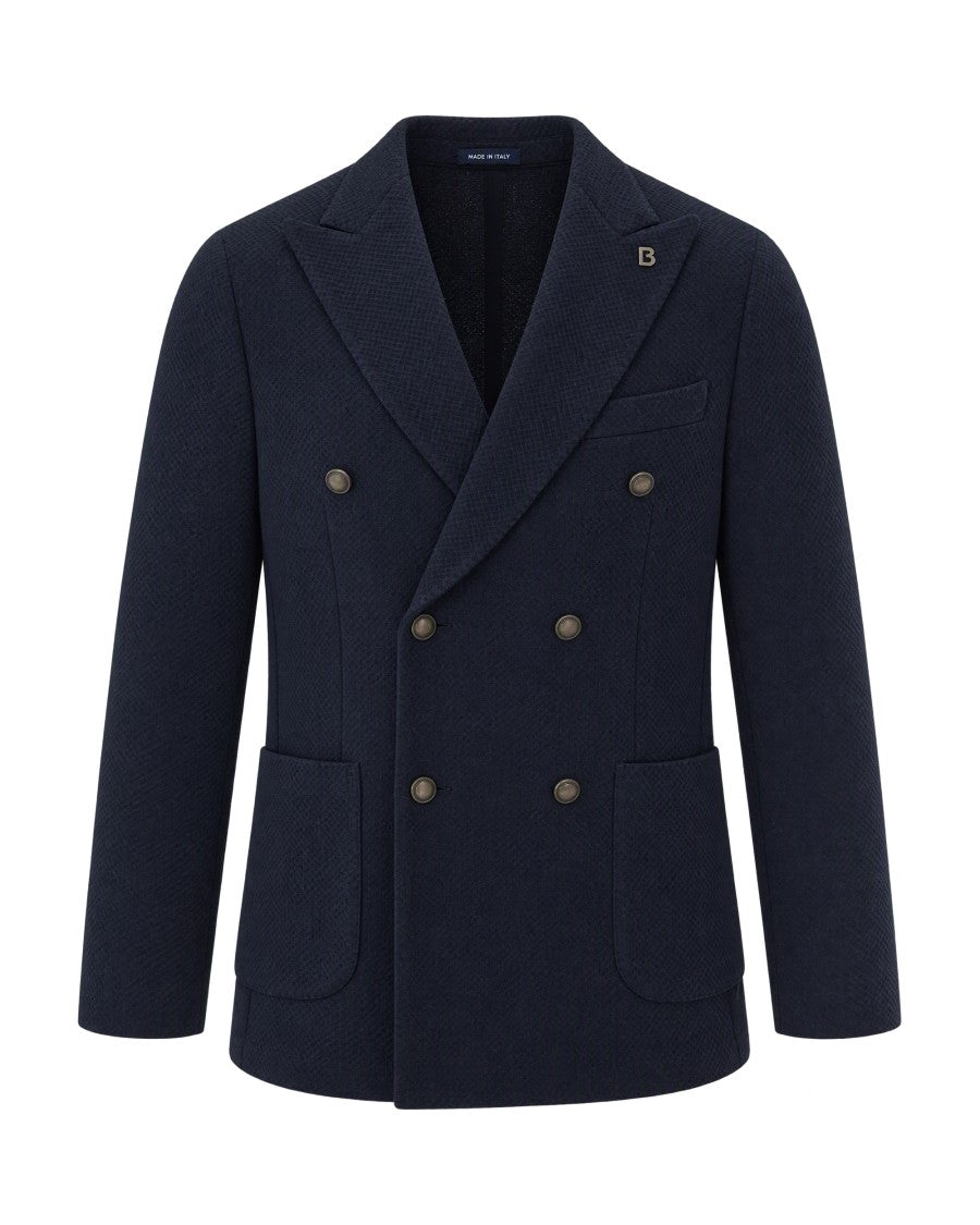 Breras Milano Navy Textured Double-Breasted Jacket