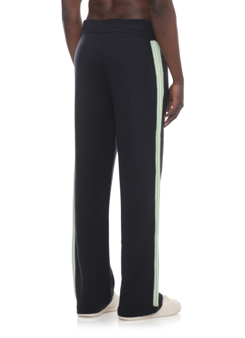 Casablanca Casablanca Blue Merino Wool Pants With Embroidered Logo And Zip Pockets