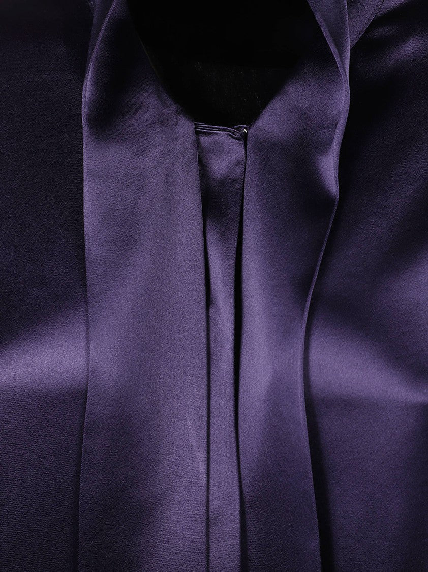 7 For All Mankind Deep Purple Satin Long-Sleeved Bow Tie Shirt