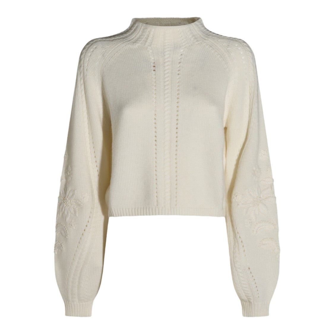 Twin-Set Cropped High Neck Floral Embroidered Sweater